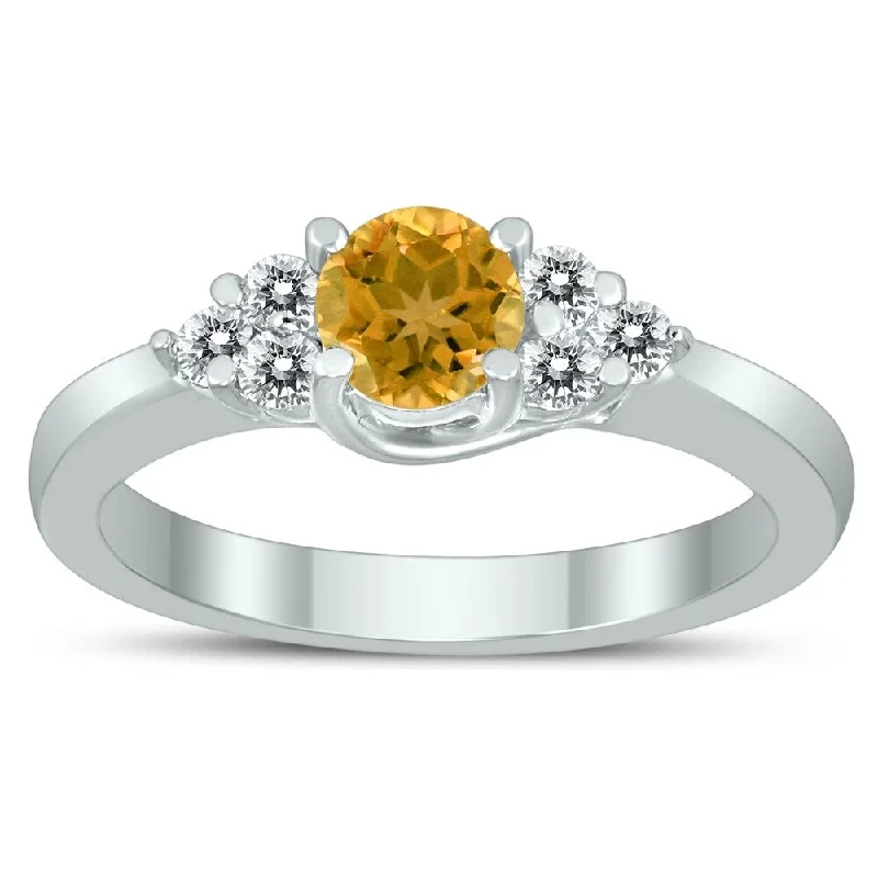 minimalist talon ring-5MM Citrine and Diamond Cynthia Ring in 10K White Gold