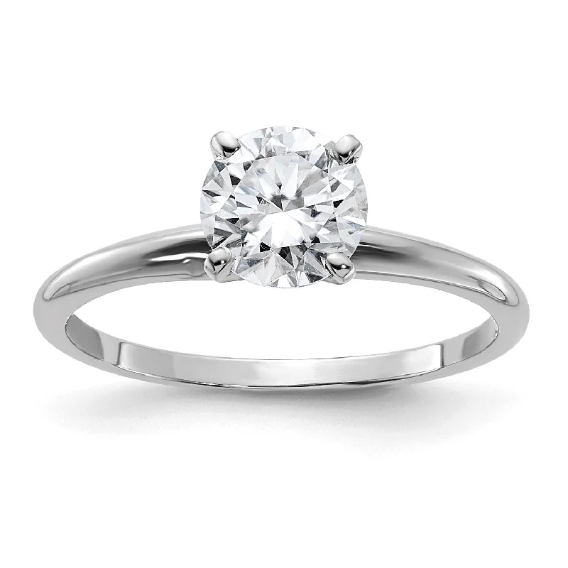 minimalist octagon ring-6.5MM Round Moissanite Solitaire Engagement Ring in 14KT White Gold; Size 6