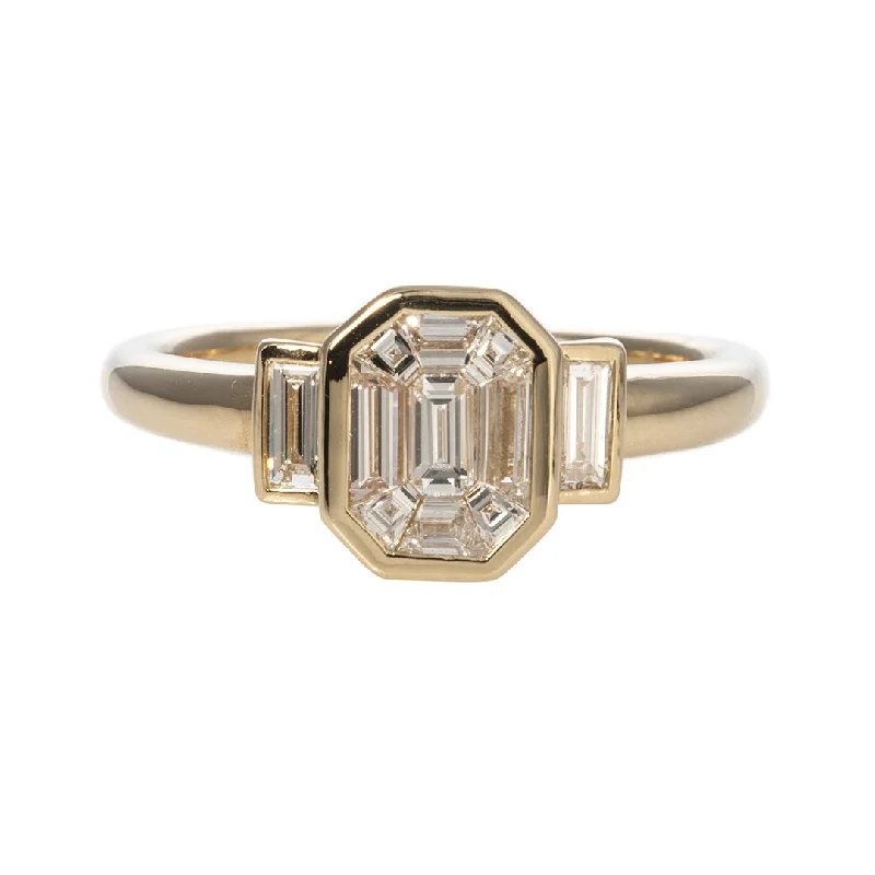 floral channel topaz ring-.61ctw Diamond Emerald-Cut Illusion 14K Yellow Gold Ring