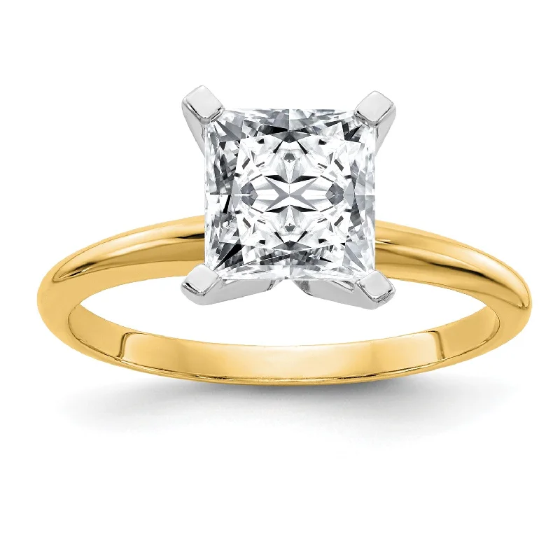 timeless radiant-cut diamond ring-7MM Princess Cut Moissanite Solitaire Engagement Ring in 14KT Yellow Gold; Size 7