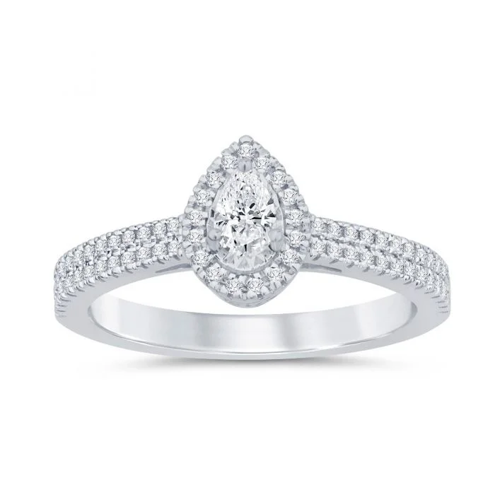 modern fused-stack ring-9ct White Gold 1/3 Carat Diamond Pear Solitaire Ring