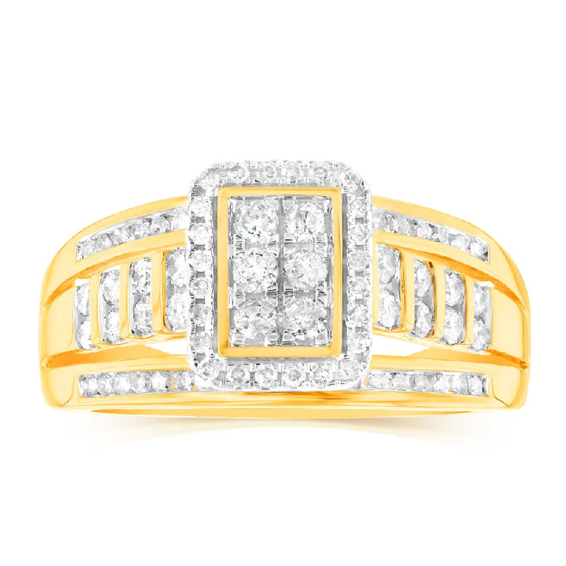 vintage-inspired spinel ring-9ct Yellow Gold 1/2 Carat Diamond Ring set with 86 Round Brilliant Cut Diamonds