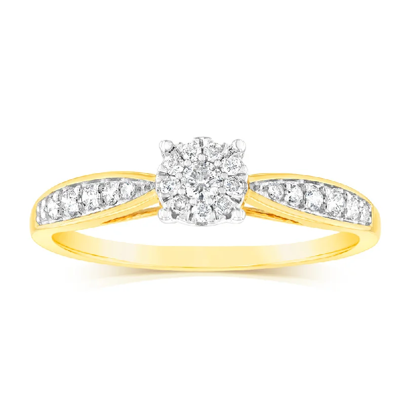 gothic-inspired fang ring-9ct Yellow Gold 1/3 Carat Diamond Halo Solitaire Ring