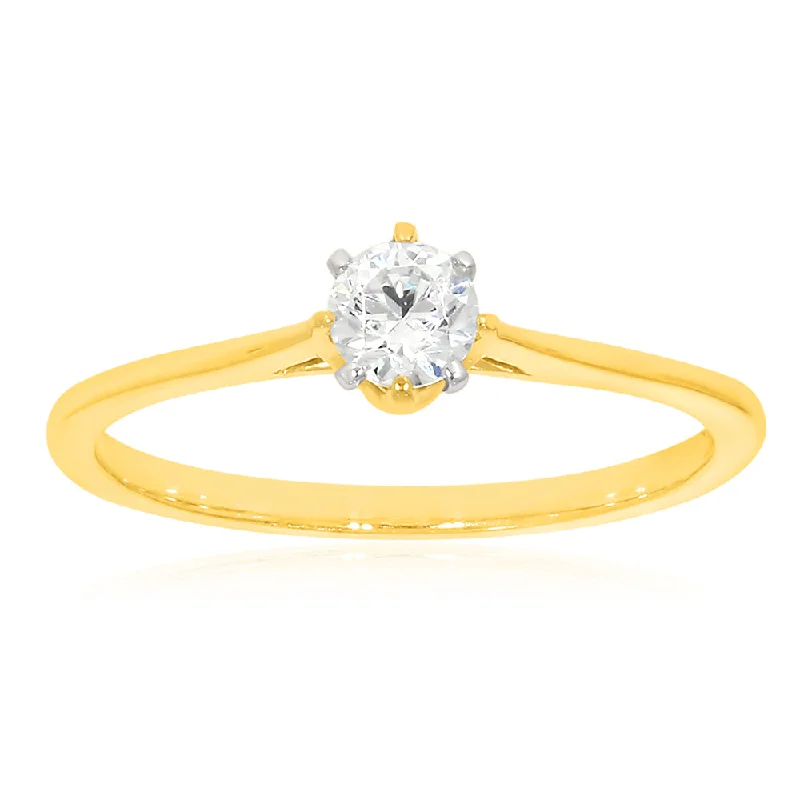 vintage-style alexandrite ring-9ct Yellow Gold  1/4 Carat Diamond Solitaire Ring