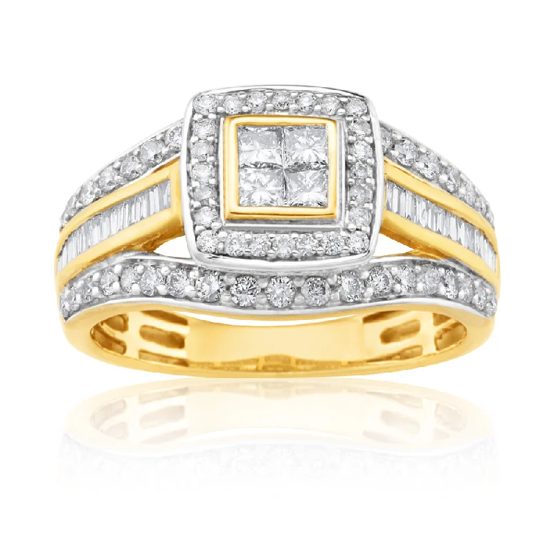 adjustable arch ring-9ct Yellow Gold 1 Carat Diamond Ring Set With 86  Diamonds