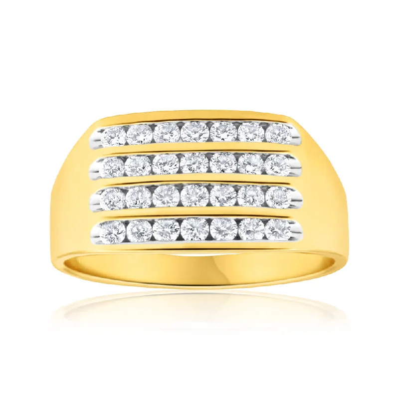 modern fused-band ring-9ct Yellow Gold Diamond Ring Set With 28 Brilliant Cut Diamonds