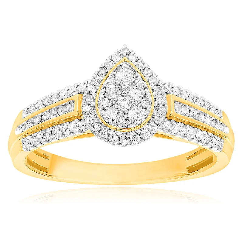 antiqued rose stack ring-9ct Yellow Gold Ring with 1/2 Carat of Diamonds