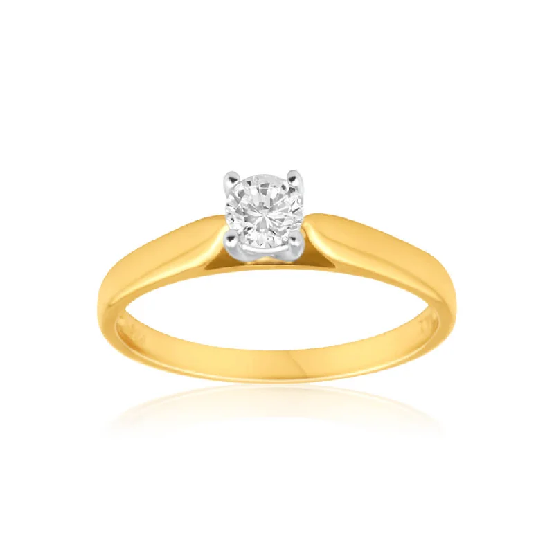 engraved unity band ring-9ct Yellow Gold Solitaire Ring With 0.3 Carat 4 Claw Set Diamond