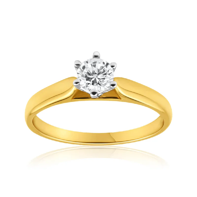 rustic topaz inlay ring-9ct Yellow Gold Solitaire Ring With 1/2 Carat Diamond