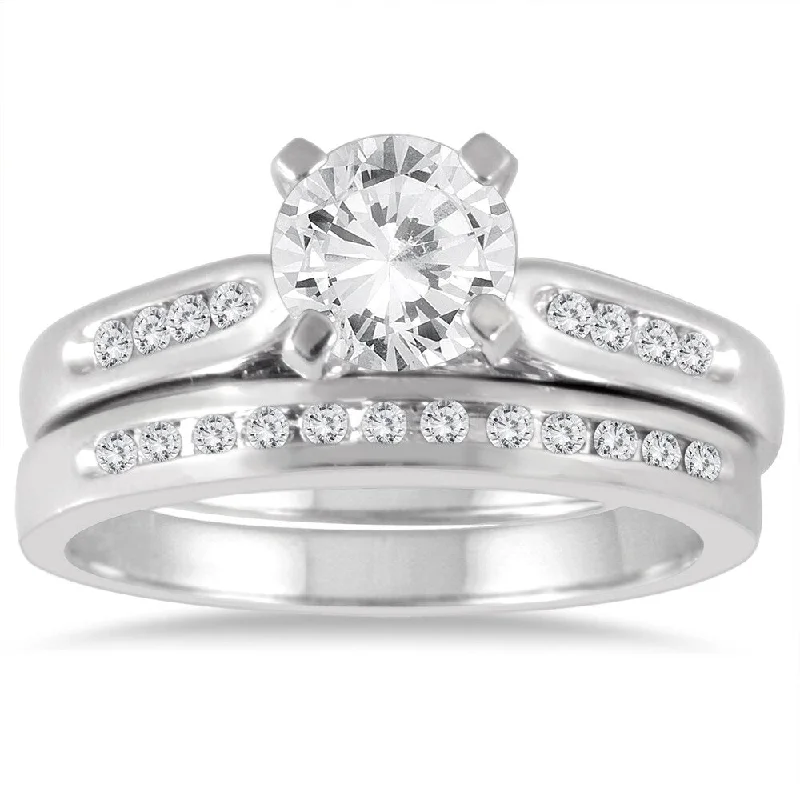 polished silver stack ring-AGS Certified 1 1/5 Carat TW Diamond Bridal Set in 14K White Gold (I-J Color, I2-I3 Clarity)