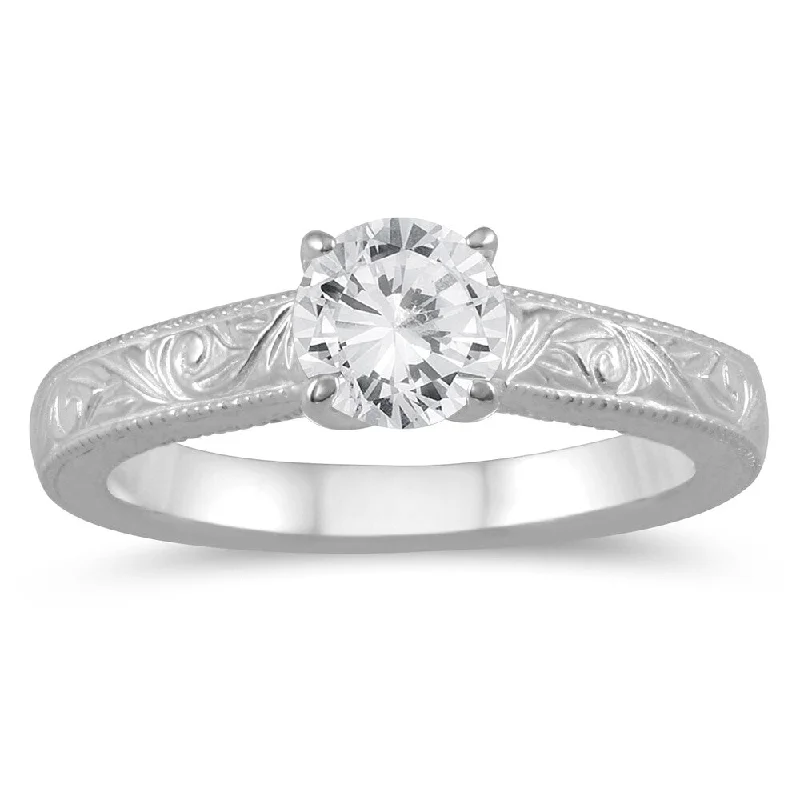 minimalist arrowhead ring-AGS Certified 3/4 Carat Engraved Diamond Solitaire Ring in 14K White Gold (I-J Color, I2-I3 Clarity)