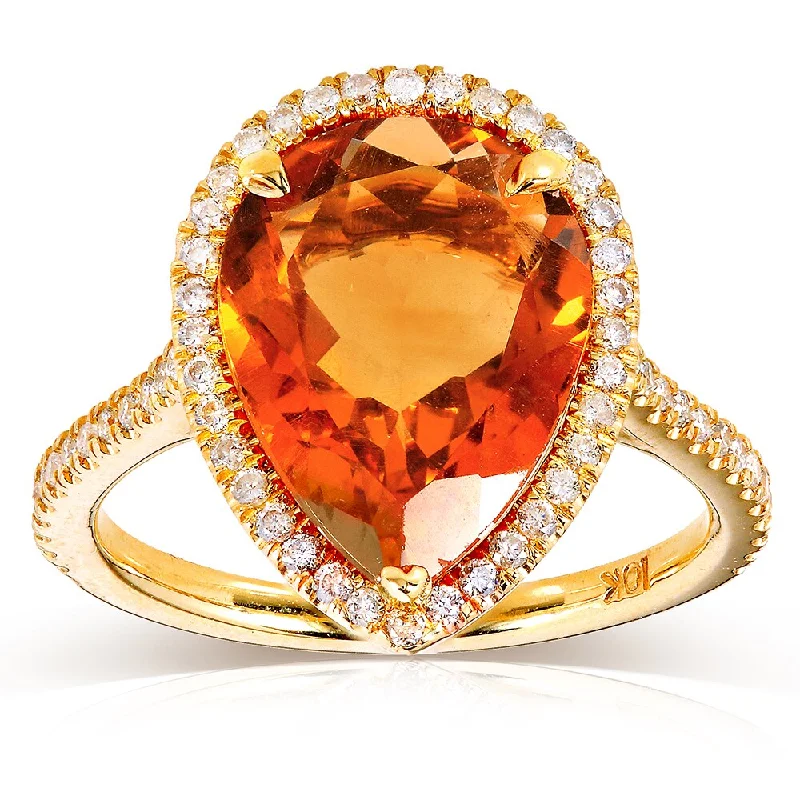 gothic-inspired dragon ring-Annello by Kobelli 10k Yellow Gold Pear-shape Orange Citrine and 1/3ct TDW Diamond Halo Ring