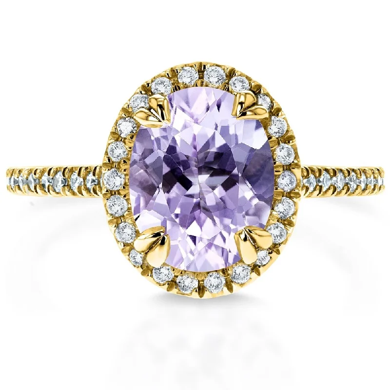 vintage-style alexandrite ring-Annello by Kobelli 14k Gold 1 3/4ct TGW Oval Cut Lavender Purple Amethyst and Diamond Halo Gemstone Ring