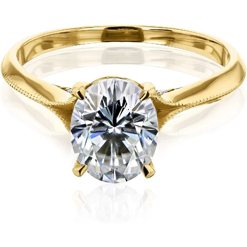 minimalist ridge ring-Annello by Kobelli 14K Gold 2ct Oval Forever One Moissanite Cathedral Engagement Ring (DEF/VS, GH/I)