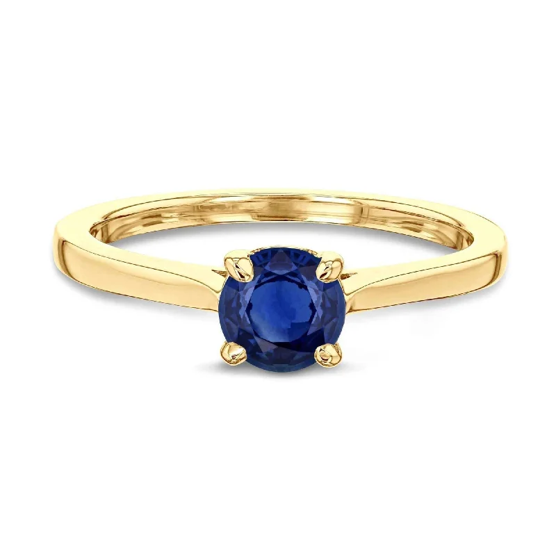 bold opal ridge ring-Annello by Kobelli 14k Gold 5mm Round Blue Sapphire Taper Shank Cathedral Solitaire Ring