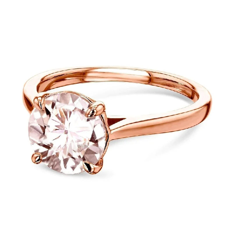 adjustable moss band ring-Annello by Kobelli 14k Gold 8mm Round Pink Morganite Taper Shank Cathedral Solitaire Ring