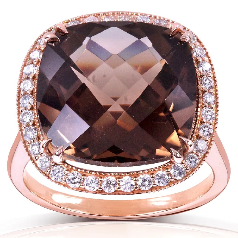 raw alexandrite cluster ring-Annello by Kobelli 14k Rose Gold 8 1/4ct TGW Cushion Smoky Quartz and Diamond Halo Large Gemstone Ring