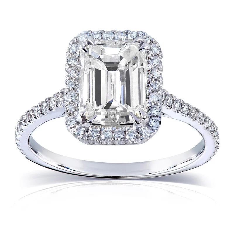 adjustable arch ring-Annello by Kobelli 14k White Gold 2ct TGW Emerald-cut Moissanite and Diamond Engagement Ring