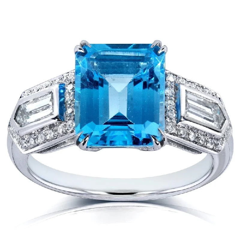 polished silver orbit ring-Annello by Kobelli 14k White Gold 4 1/2ct TGW Emerald-cut Blue Topaz and Bullet-cut Diamond Art Deco Ring