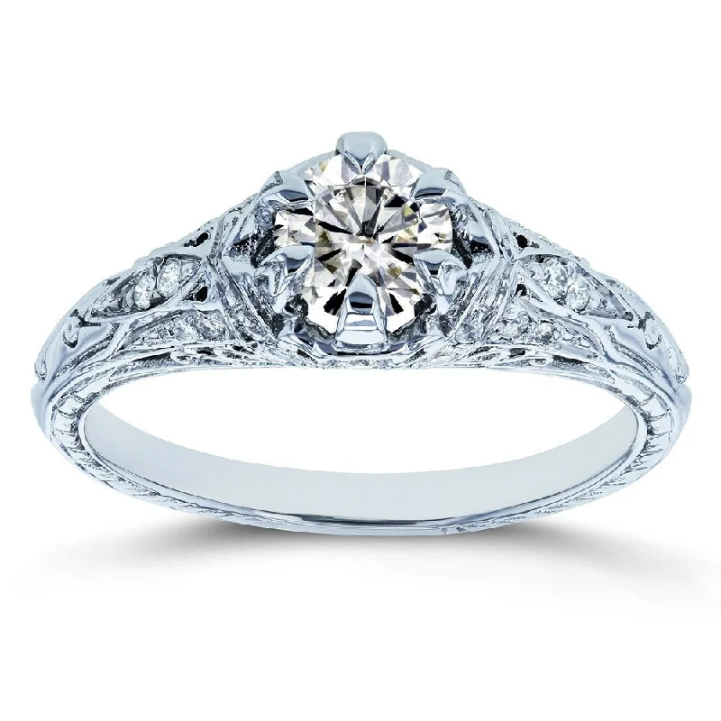 modern orbit diamond ring-Annello by Kobelli 14k White Gold 5/8ct TGW Moissanite and Diamond 6-Prong Antique Engagement Ring