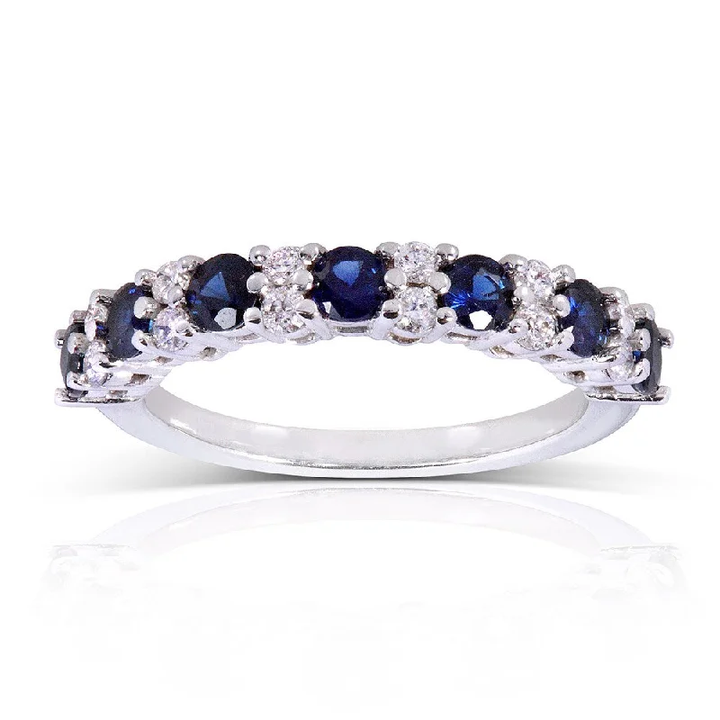 antiqued silver band ring-Annello by Kobelli 14k White Gold Blue Sapphire 1/4ct TDW Diamond Band (G-H, I1-I2)