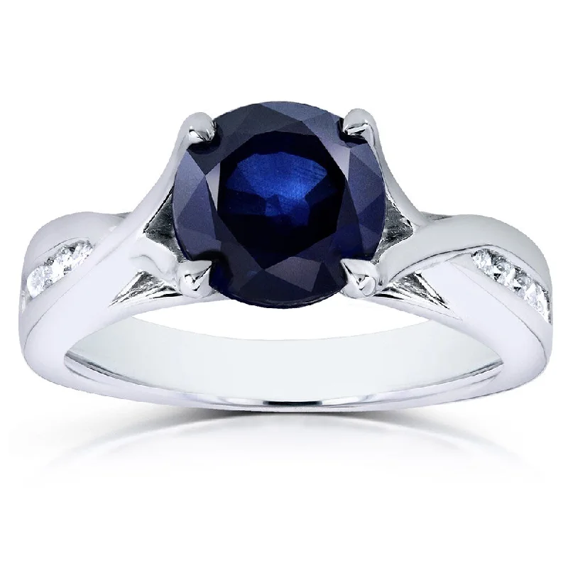 adjustable talon ring-Annello by Kobelli 14k White Gold Blue Sapphire and 1/10ct TDW Diamond Ring (G-H, I1-I2)