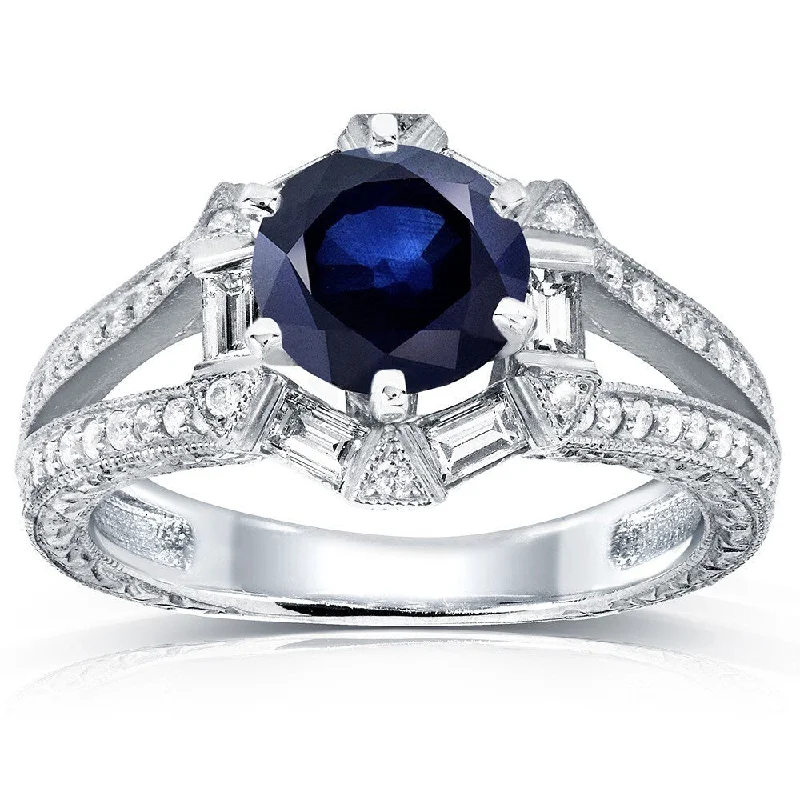 modern overlapped band ring-Annello by Kobelli 14k White Gold Blue Sapphire and 1/2ct TDW Diamond Art Deco Ring (G-H,