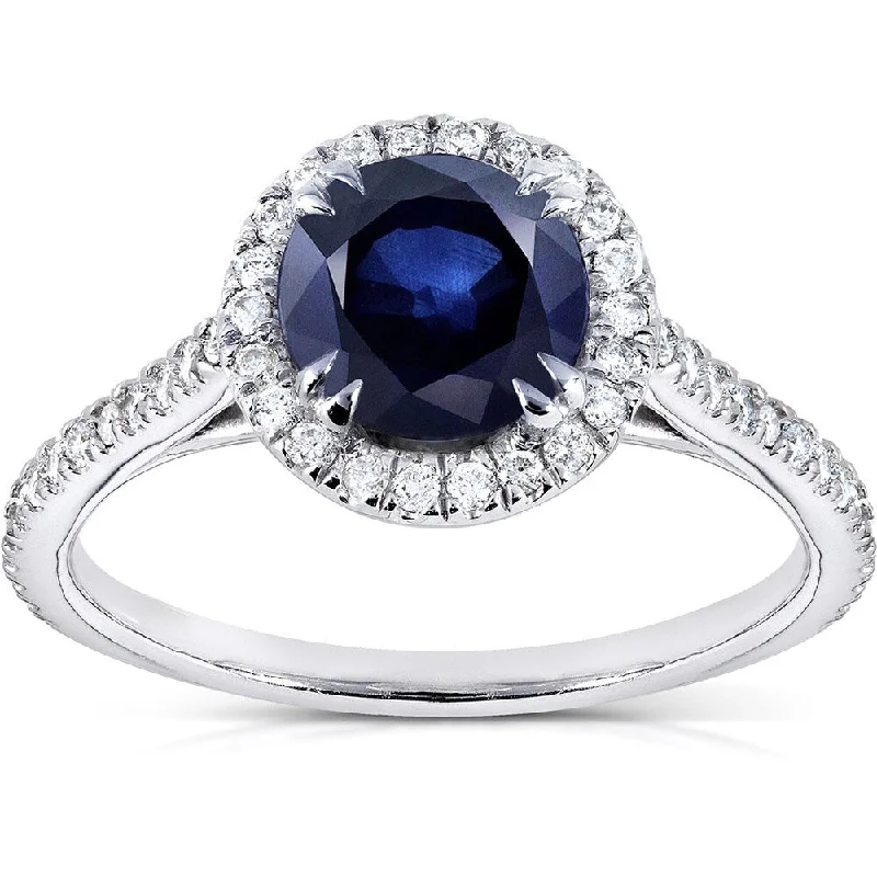 adjustable crest ring-Annello by Kobelli 14k White Gold Round Blue Sapphire and 1/4ct TDW Diamond Halo Ring (G-