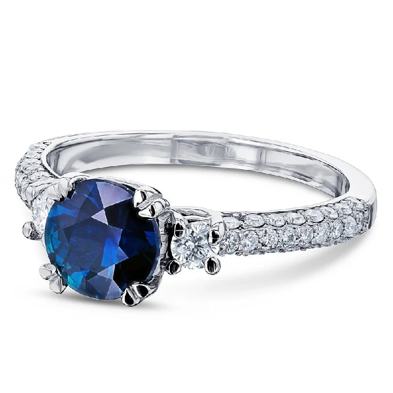 minimalist heptagon ring-Annello by Kobelli 14k White Gold Round Sapphire and 1/2ct TDW Diamond Three Stone Ring (