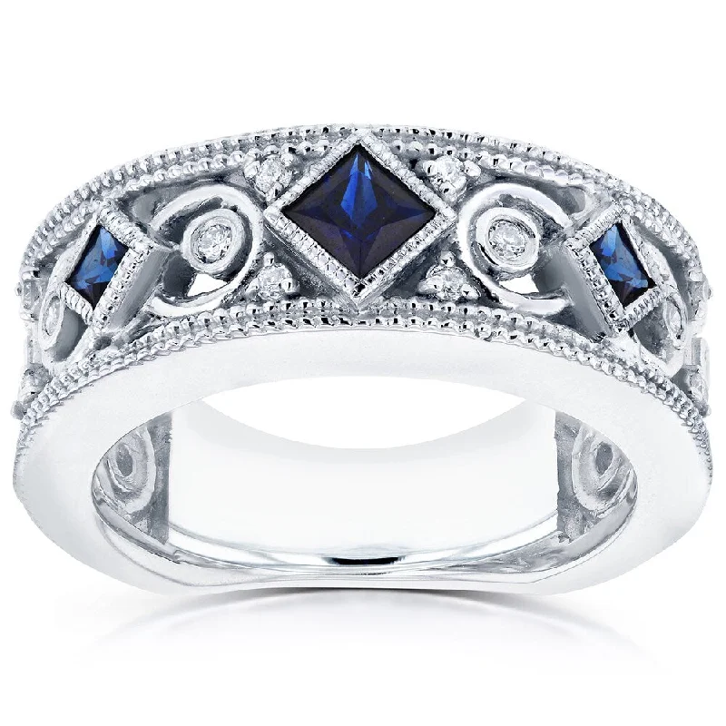 dainty thorn design ring-Annello by Kobelli 14k White Gold Sapphire and 1/6ct TDW Diamond Milgrain Infinity Band