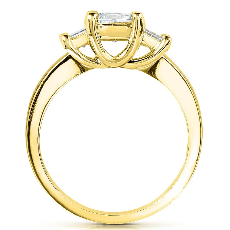 modern stacked kunzite ring-Annello by Kobelli 14K Yellow Gold 2 7/8ct TGW Three Stone Emerald Cut Moissanite Engagement Ring (GH, VS)