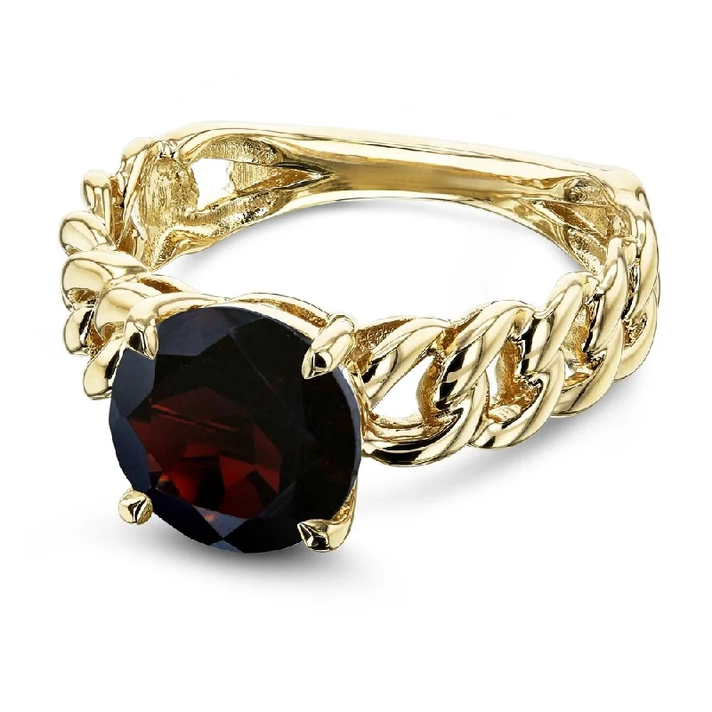 engraved eternity band ring-Annello by Kobelli 14k Yellow Gold Round Garnet Solitaire Chain Link Ring