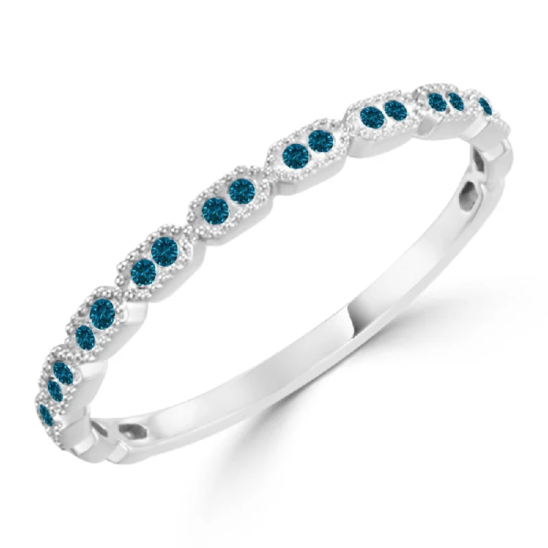 bohemian peak ring-Auriya 0.08cttw Stackable Petite Milgrain and Blue Diamond Ring 10k Gold Ultra-thin