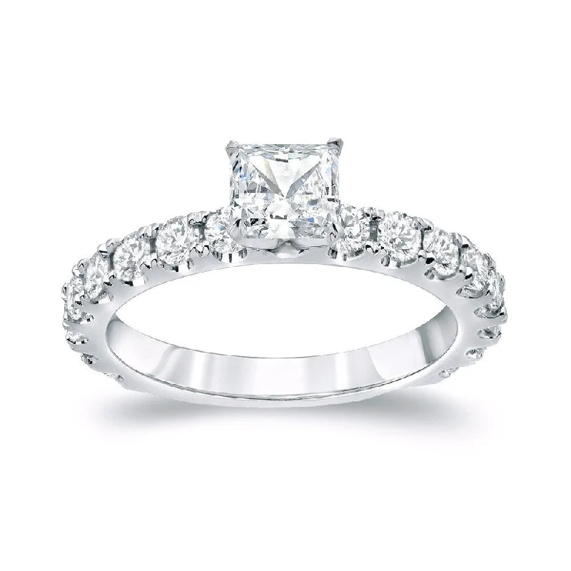 modern orbit diamond ring-Auriya 14k Gold 1 1/2ctw Classic Princess-Cut Diamond Engagement Ring