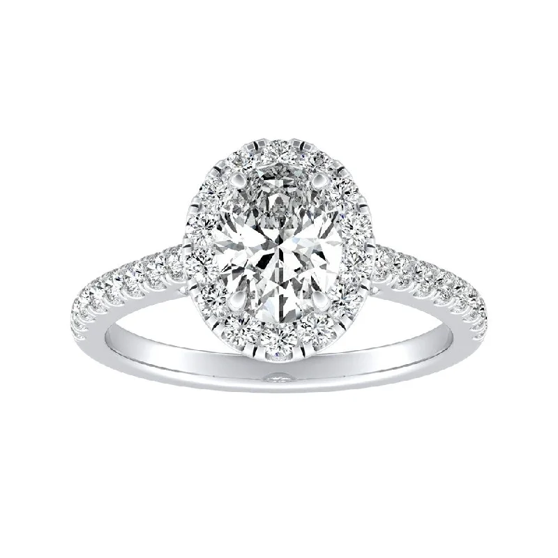 bohemian peak ring-Auriya 14k Gold 3/4ctw Oval-cut Halo Diamond Engagement Ring (I-J, I1-I2)