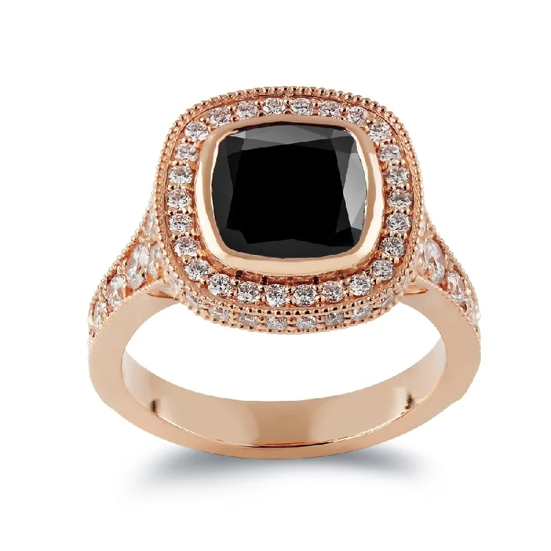 gothic-inspired fang ring-Auriya 14k Gold 4 7/8ctw Vintage Cushion-cut Halo Black Diamond Engagement Ring (H-I, SI1-SI2)