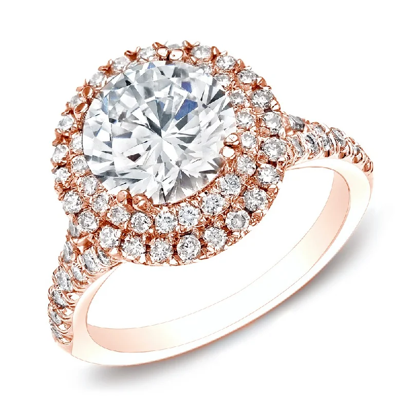 bold sapphire ridge ring-Auriya 14k Rose Gold 1 5/8ctw Round Halo Diamond Engagement Ring Certified (H-I, SI1-SI2)