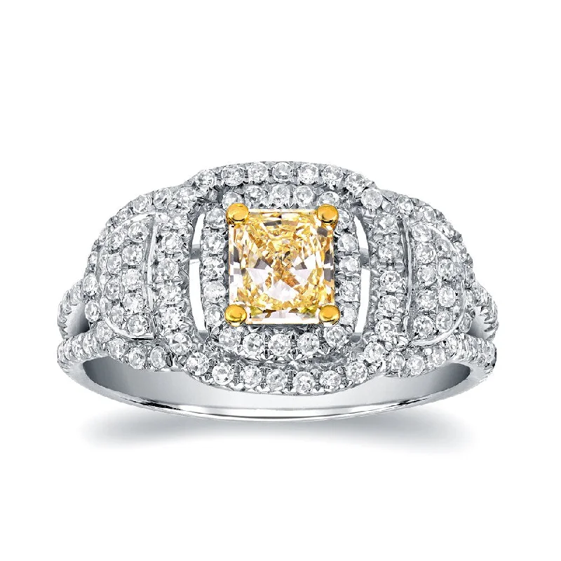 antiqued rose stack ring-Auriya 14k White Gold 1ct TDW Fancy Yellow Radiant Cut Diamond Ring (H-I, SI1-SI2)