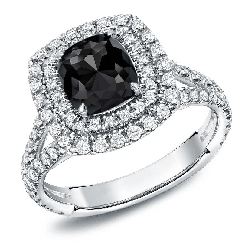 minimalist arch ring-Auriya 18k Gold 2 1/2ctw Cushion-cut Double Halo Black Diamond Engagement Ring