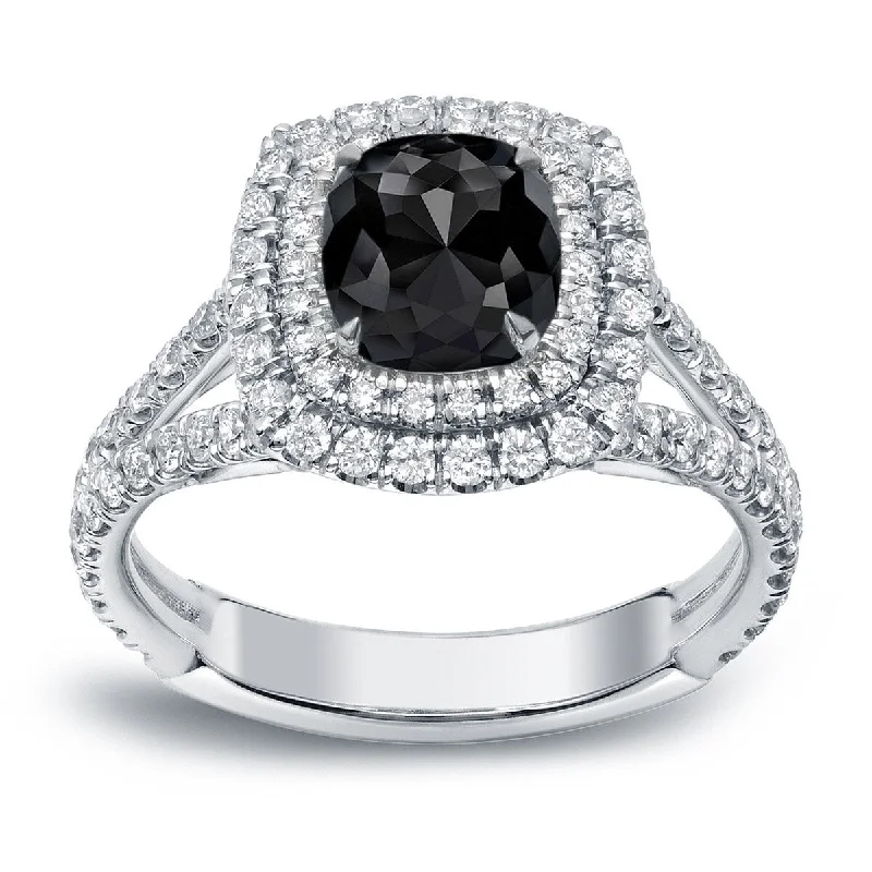 adjustable arch ring-Auriya 18k Gold 2ctw Cushion-cut Black Diamond Halo Engagement Ring