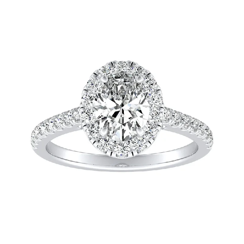 engraved pledge ring-Auriya 18k Gold 3/4ctw Oval-cut Halo Diamond Engagement Ring