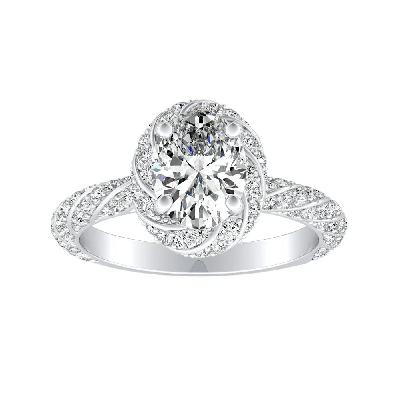 adjustable ridge ring-Auriya Platinum 1 3/8ctw Vintage Oval-cut Halo Diamond Engagement Ring (I-J, I1-I2)