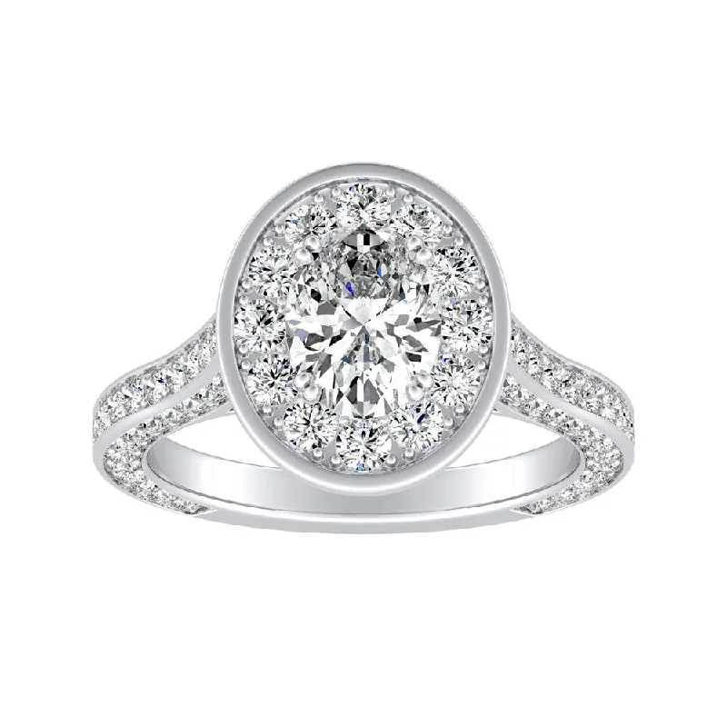 modern sleek crest ring-Auriya Platinum 2ctw Oval-cut Halo Diamond Engagement Ring (I-J, I1-I2)