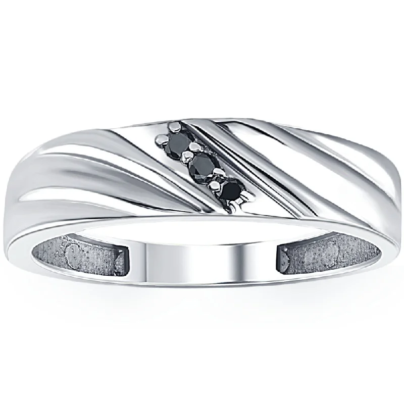 minimalist talon ring-Black Diamond Ring Men's 14k White Gold