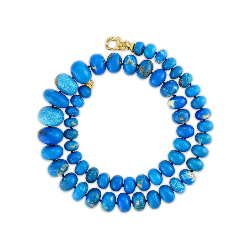 vintage-style sapphire necklace-Ceruleite Strand with Fibula Clasp