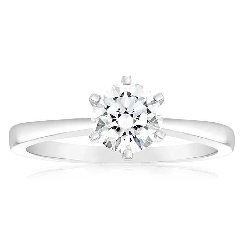 modern sleek twist ring-Certified Luminesce Lab Grown 1 Carat Solitaire Engagement Ring in 18ct White Gold