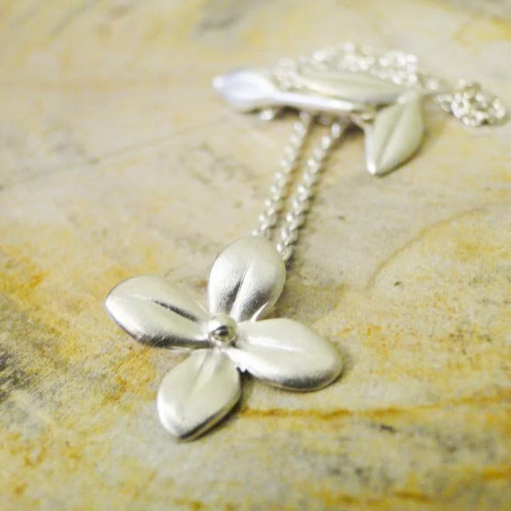 nature-themed peak necklace-Cherry Blossom Sterling Silver Pendant Necklace