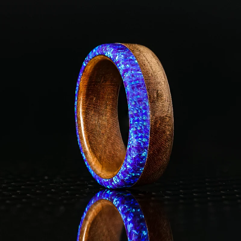 antiqued gold band ring-Cherry Wood and Opal Ring