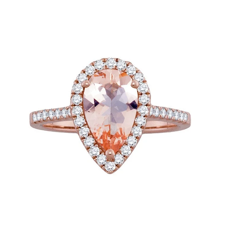 bold garnet channel ring-Color Sensations 7X10MM Pear Morganite and Diamond Halo Engagement Ring in 14KT Rose Gold