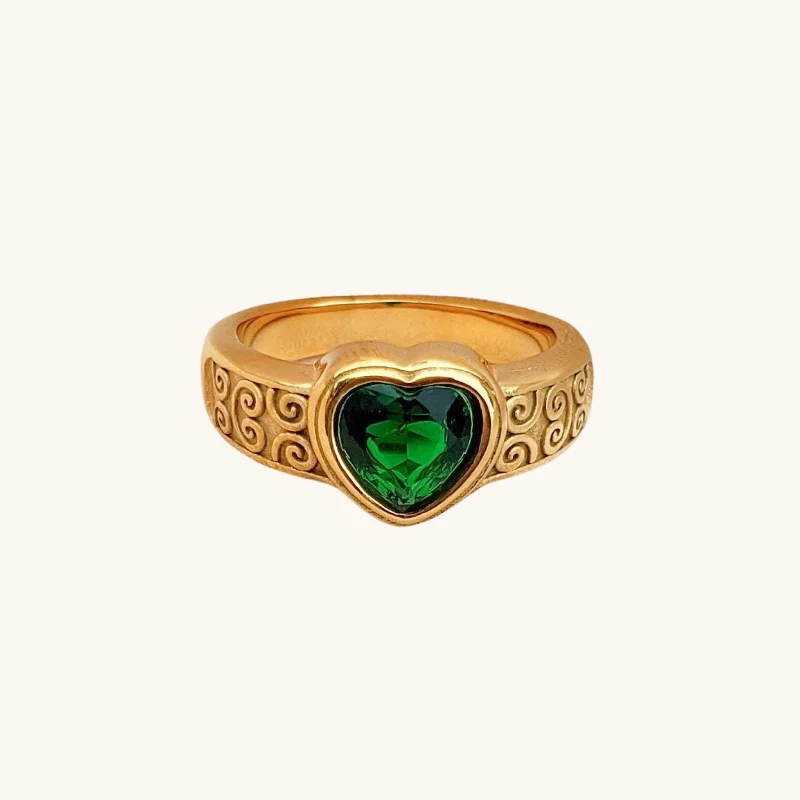 modern orbit diamond ring-Ornate Band Emerald Heart Ring